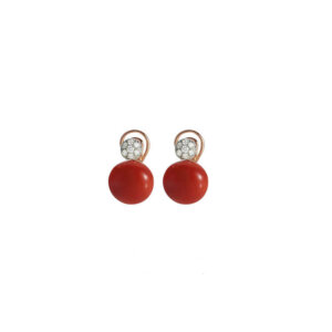 18K Pink Gold Bon Bon Earrings in Diamonds and Red Coral
