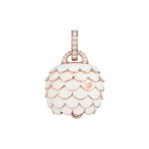 18K Pink Gold Paillettes Large Charm in Diamond and White Enamel