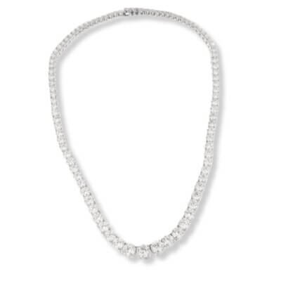 Diamond Straight Line Tennis Necklace Set In 18K White Gold