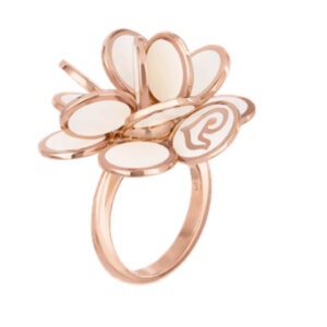 18K Pink Gold Big Paillettes Ring in White Enamel