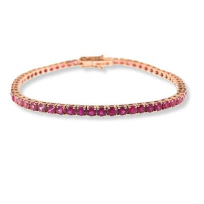 Pink Sapphire Tennis Bracelet Set In 18K Rose Gold