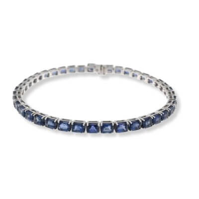 Blue Sapphire Tennis Bracelet Set In 18K White Gold
