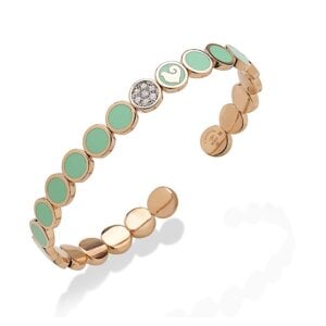 18K Pink Gold Paillettes Bangle in Green Enamel