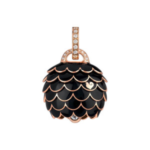 18K Pink Gold Paillettes Large Charm in Diamond and Black Enamel