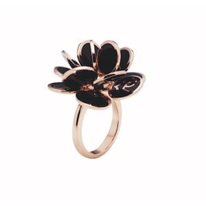 18K Pink Gold Paillettes Ring in Diamonds and Black Enamel