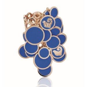 18K Pink Gold Paillettes Cascade Ring in Diamonds and Blue Enamel
