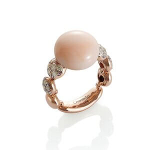 18K Pink & White Gold Bon Bon Ring in Diamonds and Pink Coral