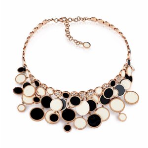 18K Pink Gold Paillettes Cascade Choker in Diamonds and Black & White Enamel
