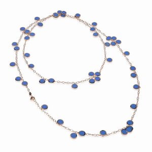 18K Pink Gold Paillettes Necklace in Blue Enamel