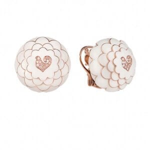 18K Pink Gold Paillettes Earrings in White Enamel