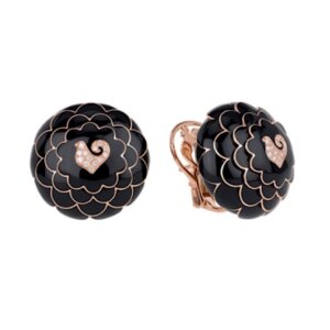 18K Pink Gold Paillettes Earrings in Diamonds and Black Enamel