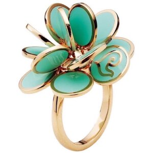18K Pink Gold Paillettes Ring in Diamonds & Green Enamel