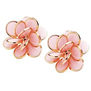 18K Pink Gold Paillettes Earrings in Pink Enamel