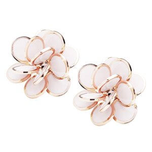 18K Pink Gold Paillettes Earrings in White Enamel