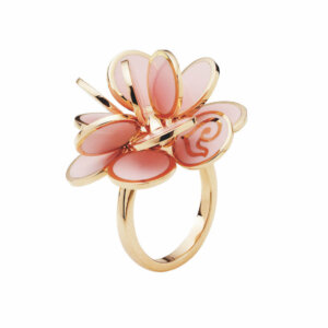 18K Pink Gold Paillettes Ring in Diamonds & Pink Enamel