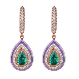 18K Pink Gold Joyful Earrings in Emerald and Lavendar Jade